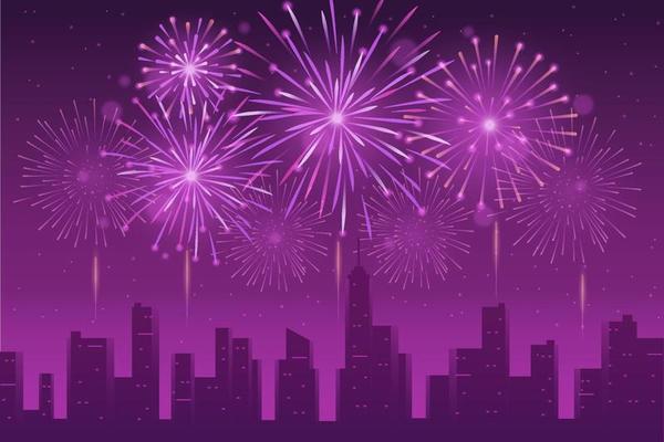 Firework Background with City Skyline