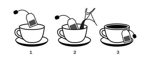 Steps how to brew tea. Vector illustration hand drawn style isolated on white background.