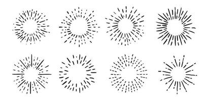 Firework hand drawn icons set. Sun rays images. Vector. vector