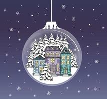 globo transparente de navidad con casas, ilustración dibujada a mano. vector