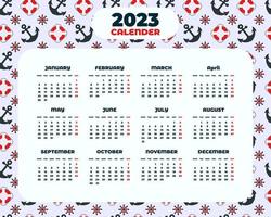 Hand drawn marine and nautical 2023 calendar template vector