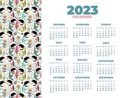 Hand drawn tropical summer with toucans 2023 calendar template vector