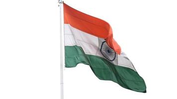 India flag flying high at Connaught Place with pride in blue sky, India flag fluttering, Indian Flag on Independence Day and Republic Day of India, tilt up shot, Waving Indian flag, Har Ghar Tiranga video