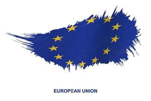 Flag of European Union in grunge style with waving effect. vector