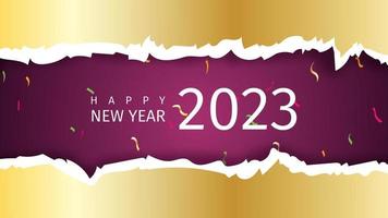 Happy new year 2023. Gold color torn paper illustration and falling paper vector