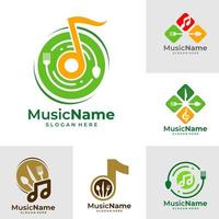 conjunto de vector de logotipo de música de comida. plantilla de diseño de logotipo de comida musical