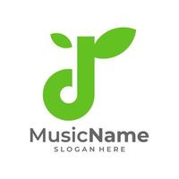 Music Leaf Logo Vector Icon Illustration. Leaf Music logo design template