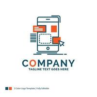 drag. mobile. design. ui. ux Logo Design. Blue and Orange Brand Name Design. Place for Tagline. Business Logo template. vector