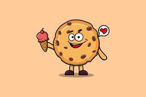 Cute Cartoon Biscuits character hold biscuits cone vector
