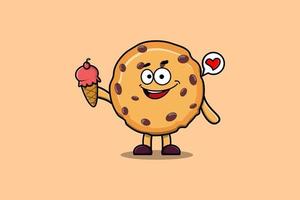 Cute Cartoon Biscuits character hold biscuits cone vector