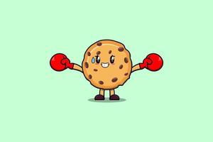 Biscuits cartoon playing sport with boxing gloves vector