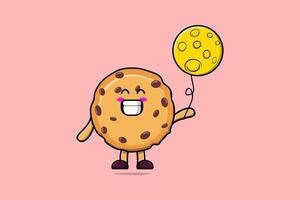Cute cartoon Biscuits floating with moon balloon vector