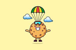 Cute cartoon Biscuits is skydiving with parachute vector