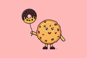 Cute cartoon Biscuits floating with donuts balloon vector