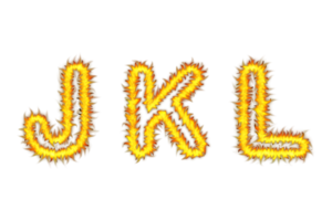 realistico fuoco font testo j K l lettere di il alfabeto, fuoco stile alfabeto testo effetto png