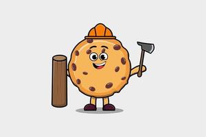 Cute cartoon Biscuits carpenter character with ax vector