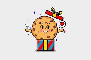 Cute cartoon Biscuits coming out from big gift box vector