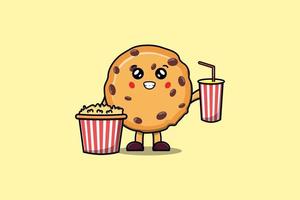 Cute cartoon Biscuits with popcorn and drink ready vector