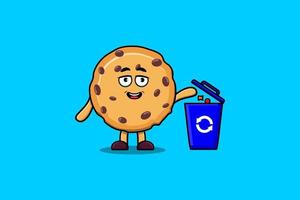 Cute cartoon Biscuits throwing trash in the trash vector