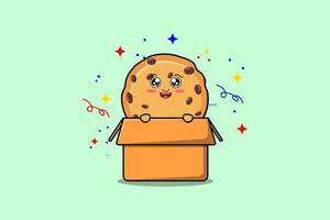 Cute cartoon Biscuits character out from box vector