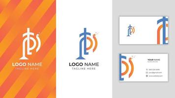 Pt 2 letters technology logo and business card setup for company vector