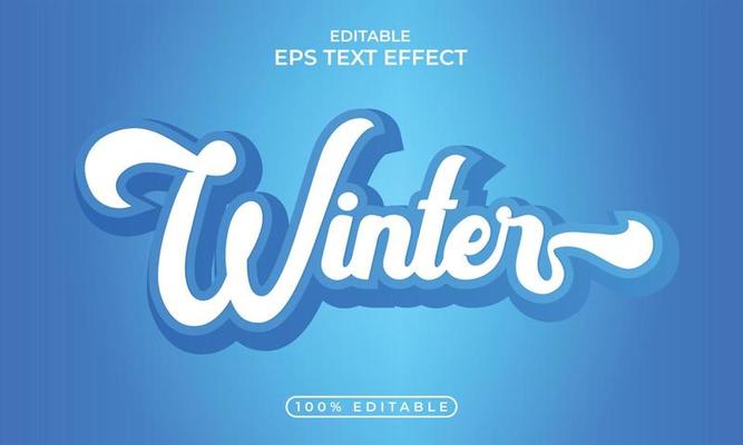 Winter Editable 3d blue color text effect Design