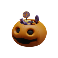 3d rendering of halloween pumpkin candy bag icon isolated png