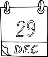 calendario dibujado a mano en estilo garabato. 29 de diciembre. día internacional del violonchelo, fecha. icono, elemento adhesivo para el diseño. planificación, vacaciones de negocios vector