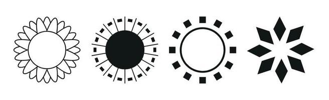 Collection of 4 different black sun abstraction pieces on white background - Vector