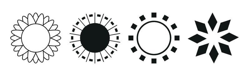 Collection of 4 different black sun abstraction pieces on white background - Vector