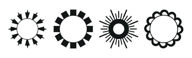 Collection of 4 different black sun abstraction pieces on white background - Vector