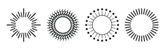 colección de 4 diferentes piezas de abstracción de sol negro sobre fondo blanco - vector