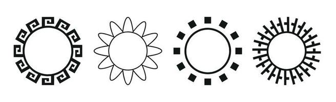 Collection of 4 different black sun abstraction pieces on white background - Vector