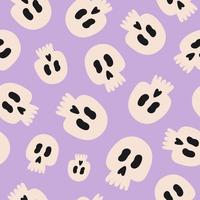 Simple monochrome seamless pattern with skulls. Abstract halloween print design. Pastel colors. Vector illustration