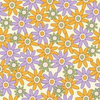 Retro vintage seamless pattern with groovy hippie flowers on a beige background. Abstract botanical print. Vector illustration