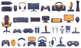 Game accessories icons set cartoon vector. Videogame controller vector