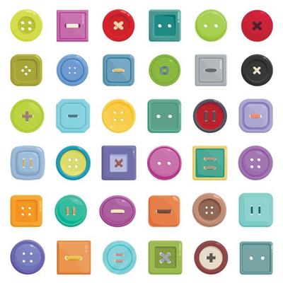 Cloth buttons icons set cartoon vector. Fashion circle