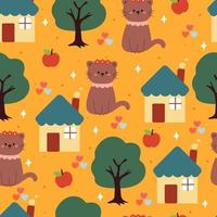 seamless pattern cartoon cat. cute animal wallpaper for textile, gift wrap paper vector