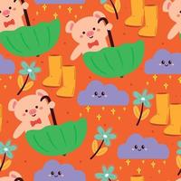 seamless pattern cartoon pig playing with umbrella vector