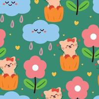 seamless pattern cartoon cat. cute animal wallpaper for textile, gift wrap paper vector