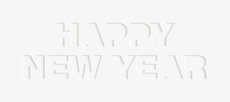 Vector craft paper cut white shapes font. 3d characters isolated, origami typeface for holidays. Neumorphism minimal style. Happy New Year for banner, cover, site, social media, business.