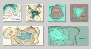 Vector set of 6 backgrounds with dradient colors paper cut shapes. 3D abstract paper style, design layout for business presentations, flyers, posters, prints, decoration, cards, brochure cover.