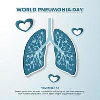 World pneumonia day background with a lung and hearts of care vector