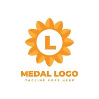 elemento de diseño de logotipo de vector de medalla de flor de letra l