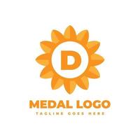elemento de diseño de logotipo de vector de medalla de flor de letra d
