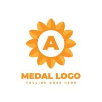 letra un elemento de diseño de logotipo de vector de medalla de flor