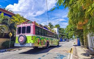 Playa del Carmen Quintana Roo Mexico 2022 Various colorful buses bus Playa del Carmen Mexico. photo