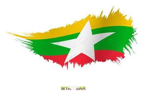 Flag of Myanmar in grunge style with waving effect. vector