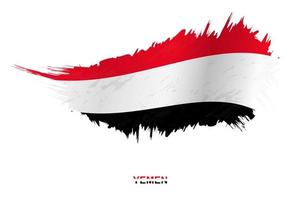 Flag of Yemen in grunge style with waving effect. vector