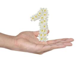 Numbers one made of tropical flowers in hand - business concept photo